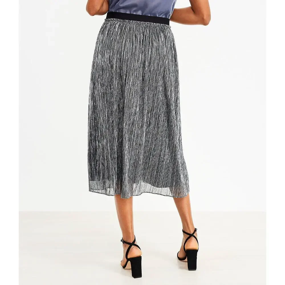 Loft Women’s Velvet‎ Waist Shimmer Crinkle Lurex Metallic Midi Skirt Size Small